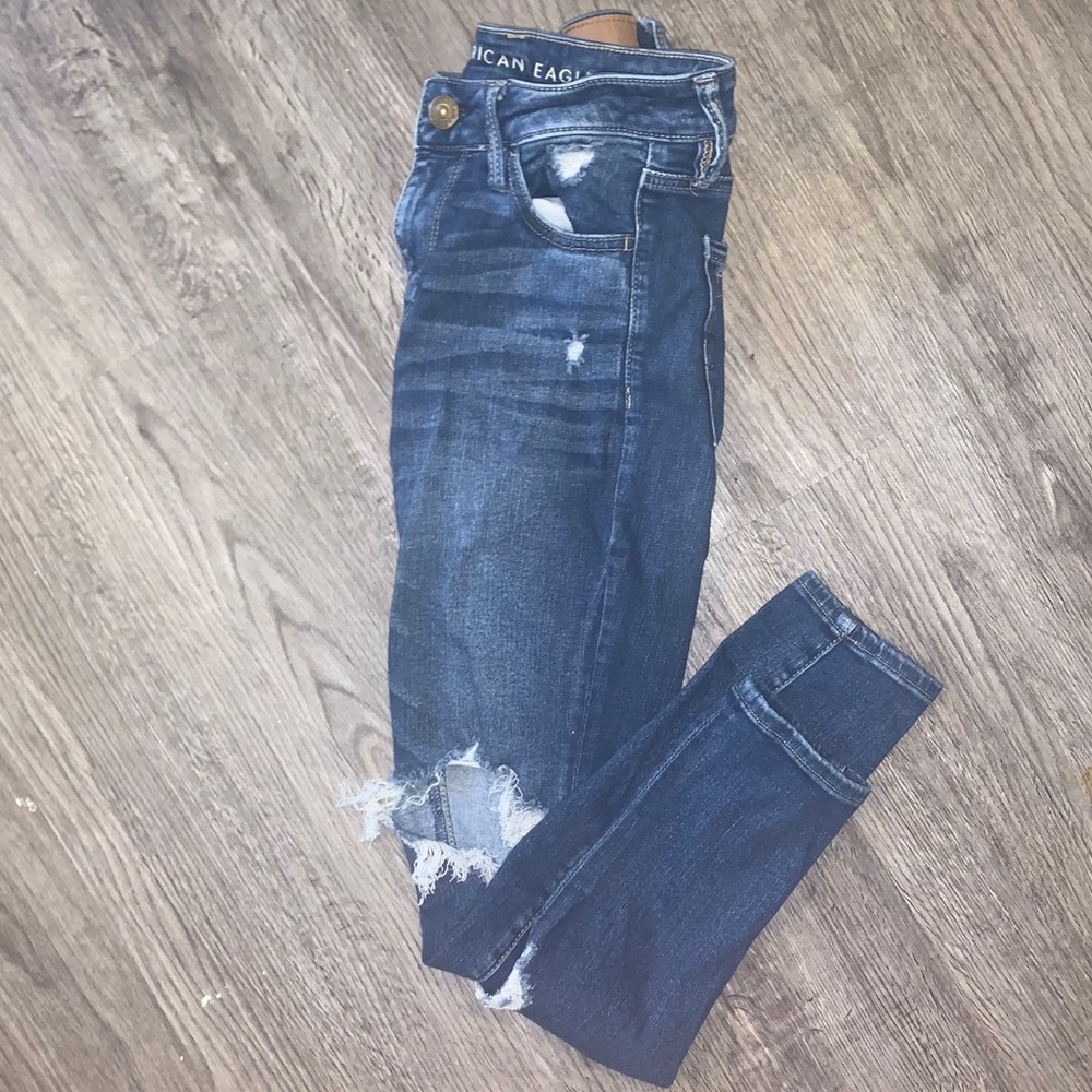 Ripped Skinny Blue American Eagle Jeans